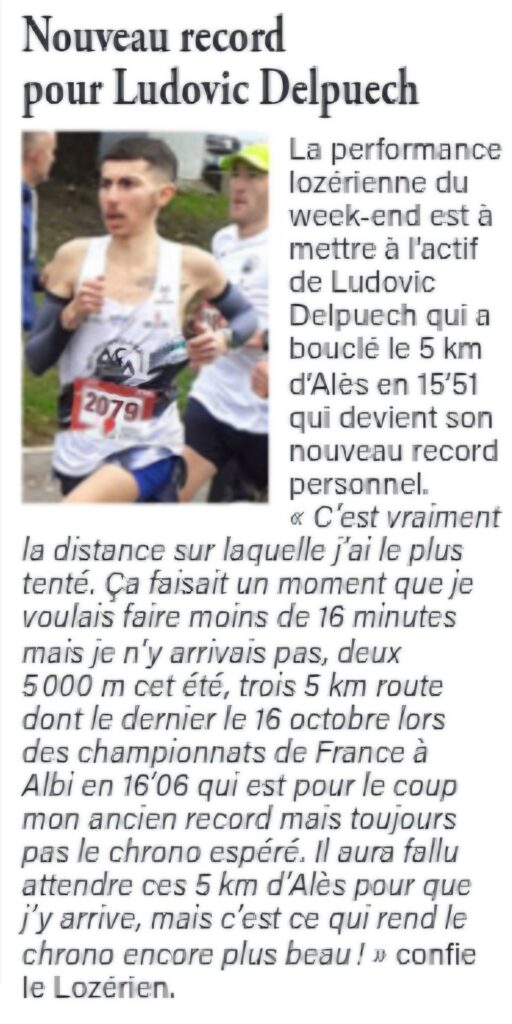 Nouveau record sur 5 km à Alès en 15'51